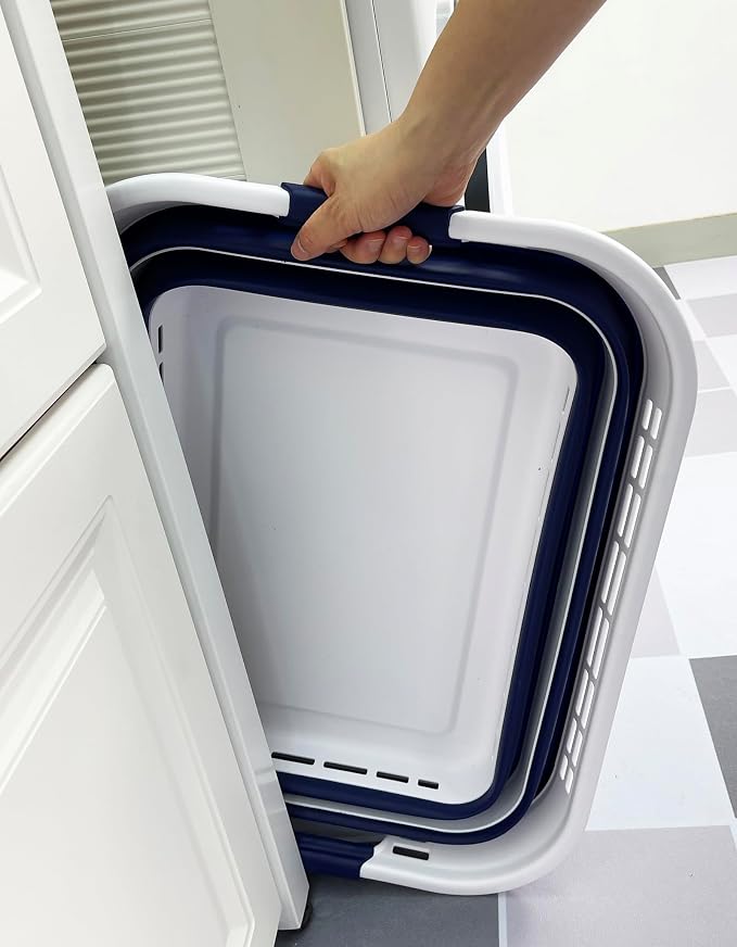 SAMMART 42L (11 Gallons) Collapsible Plastic Laundry Basket - Foldable Pop Up Storage Container/Organizer - Portable Washing Tub - Space Saving Hamper/Basket [BPA Free] (White/Starry Blue (Set of 2)) - Image 8
