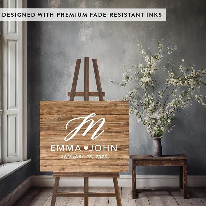 Andaz Press Custom Large Canvas Wedding Guest Book Alternative, 16 x 20 Inches, Rustic Wood Script Monogram Horizontal Personalized Sign Our Canvas Guest Book Signs For Wedding Rustic Woodland Theme - Image 3