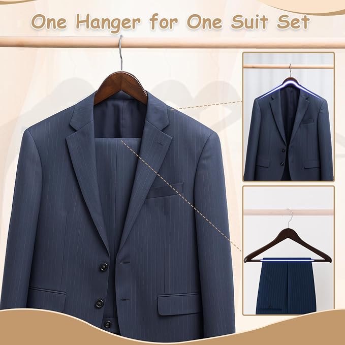 Urby 6pk 21 inch Wide Shoulder Wooden Hangers, Cherrywood Color | For Plus Size Cloth, No Shoulder Bump Design, Non Slip Pants Bar, For XXL Suit, Jackets, Heavy Cloths, Easy-to-Install Hook - Image 6