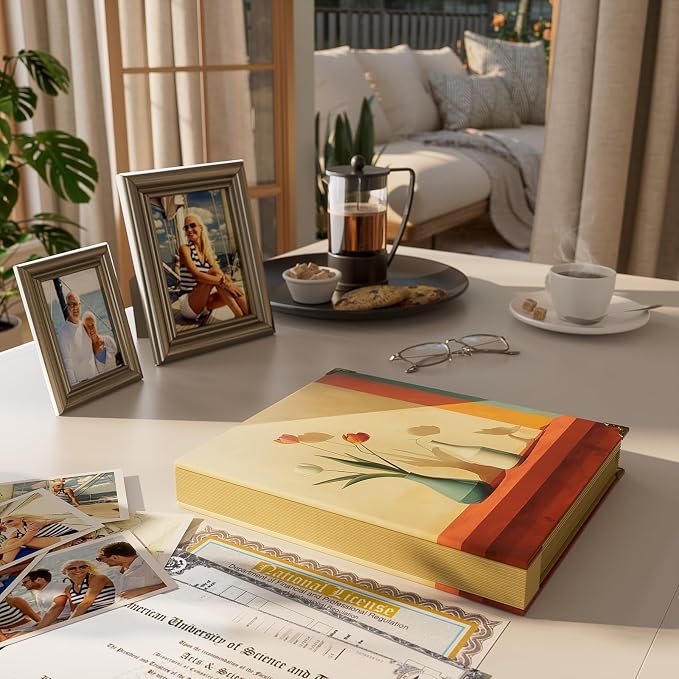 ABC life Important Document Organizer, Oil-Painted Vase Style | Spine-Free Design with Elastic Closure, for Important Papers, Passports, Birth Certificates, Passports, Photos and Letters - Image 2