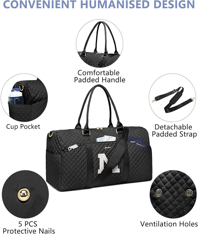 Women Weekender Travel Duffle Bag: Initial Duffel Overnight Bags with Shoe Compartment Large Carry on Tote with Toiletry Bag Weekend Traveling Yoga Gym Hospital Bag for Women with Wet Pocket Letter M - Image 4