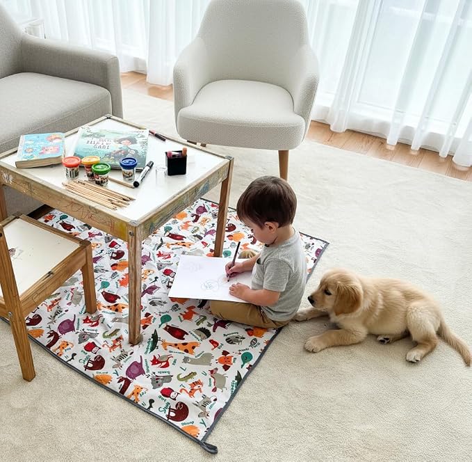 Waterproof High Chair Splat Mat – Machine Washable Floor & Table Protector for Baby Feeding, Art & Crafts, Outdoor Use (Zoo, 57x71 Inch) - Image 7