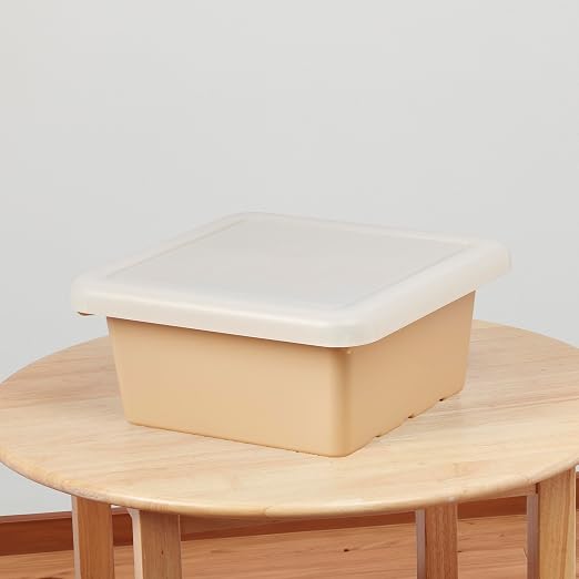 ECR4Kids Stackable Square Bins with Non-Snap Lids, Multipurpose Organization, Sand, 2-Pack - Image 9