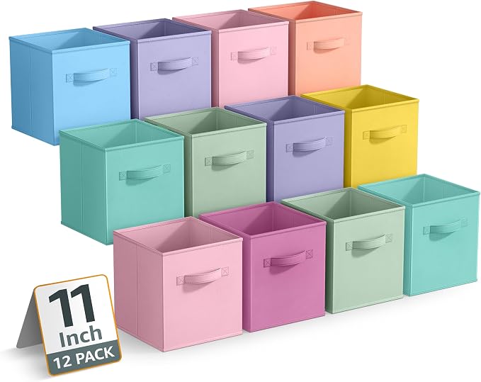 Sorbus 11 Inch Storage Bins - Sturdy Collapsible Fabric Storage Cubes with Handle - 12 Foldable Baskets for Organizing Clothes, Toys, Books - Storage Baskets for Shelves, Closets by Sorbus