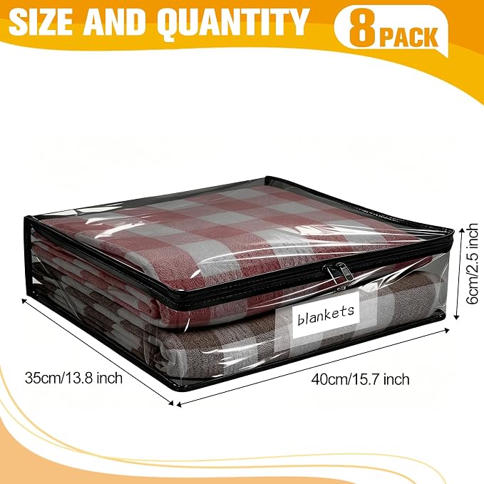 Plastic Storage Bags with Easy-Glide Zipper, Pack of 8, Durable Clear Vinyl Zippered Storage Bags for Clothes Sweaters Comforters Blankets Sheets Bedding (15.7 x 13.8 x 2.5 Inch, Transparent Black) - Image 2