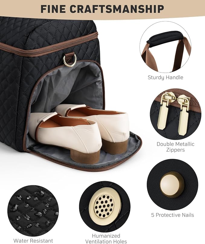 Weekender Bags for Women, Wide Open Large Travel Duffle Bag with Shoe Compartment, Overnight Carry on Bag Personal Item Travel Bag with Wet Pocket (Black Brown) - Image 5