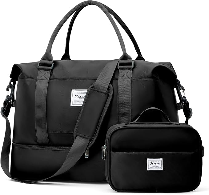 Weekender Bags for Women, Travel Duffel Bags with Shoe Compartment,Personal Item Travel Bag for Airlines, Carry on Overnight Tote Bag for Women with Toiletry Bag, Black by SUNMOP