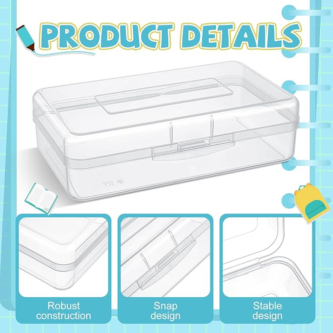 Patelai 24 Pack Pencil Box for Kids 8.3x4.7x2.4 Plastic Clear Pencil Case Bulk Crayon Boxes with Snap Tight Lids for Classroom School Students(Black) - Image 4