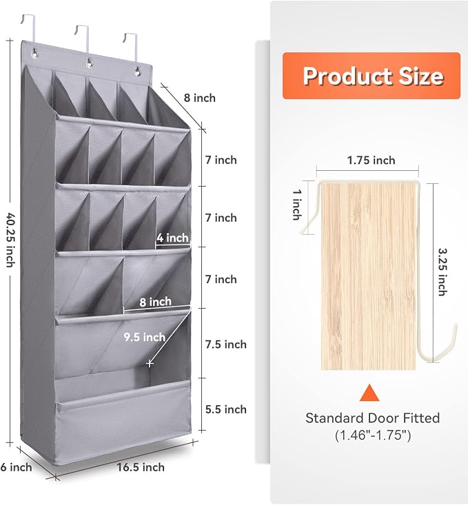 FENTEC 1 Pack Over-the-Door-Shoe-Organizers, Hanging Organizer Large Pocket | Shoe Holder Hanging Shoe Rack for Closet Shoe Organizer for Wall, Over Door Organizer with 15 Pockets for Boot, Sneaker, Gray - Image 6
