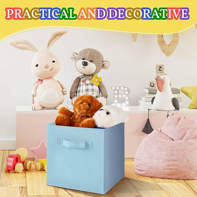 Yinder 6 Pcs Cube Storage Bin 10.5''x10.5''x11'' Storage Bins for Playroom Decor Colorful Bins for Kids Foldable Baskets for Nursery Organizer Boxes Fabric Boxes (Pastel Colors) - Image 7