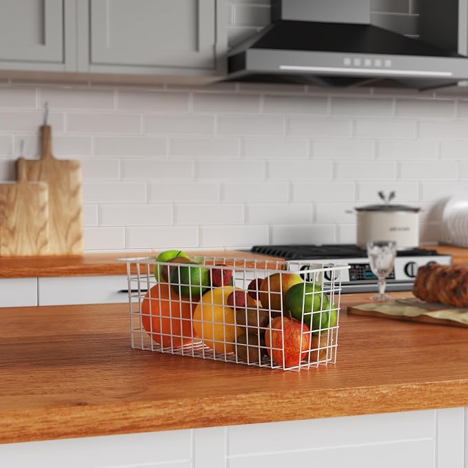 MaraFansie [Extra Large Wire Basket 2-Pack Hanging Wall Organizer Cabinet Storage Basket Wall Mounted Shelves Rustic Farmhouse Decor for Home Kitchen Bathroom, White - Image 2