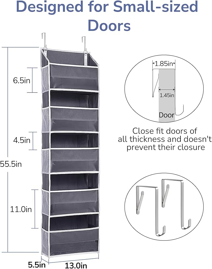 ULG 1 Pack Compact Size Over Door Organizer Slim Door Storage for Small-Sized Doors, 5 Shelves, Dark Gray - Image 3