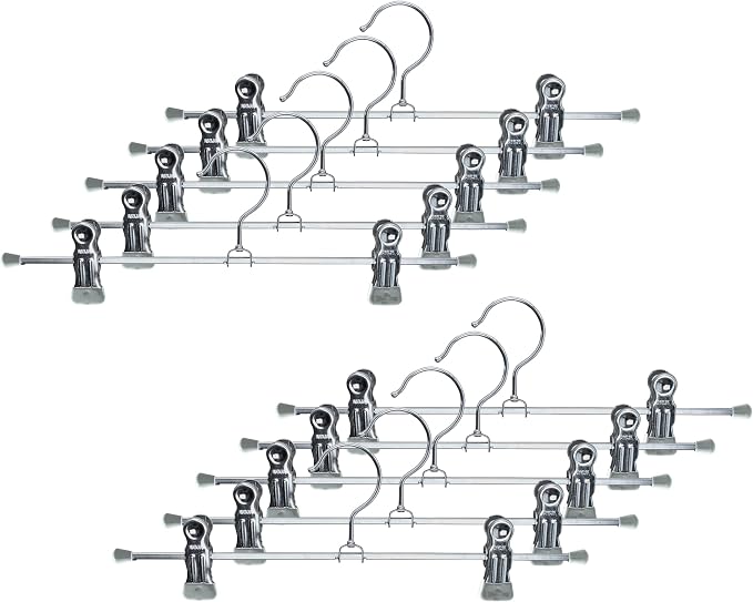 Mawa by Reston Lloyd Non-Slip Space-Saving Clothes Hanger For Pants & Skirts with Two Non-Slip Clips, Style K/30D, 12-Inch, Set of 10, Silver by Mawa