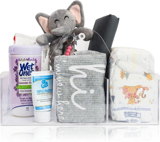Acrylic Diaper Caddy Organizer - Stylish Portable Nursery Storage Basket with Handle & 3 Spacious Compartments - Perfect for Diapers, Wipes, Creams - Baby Shower & Nursery Must Haves by REBECCA+LUXURIOUS+BATH