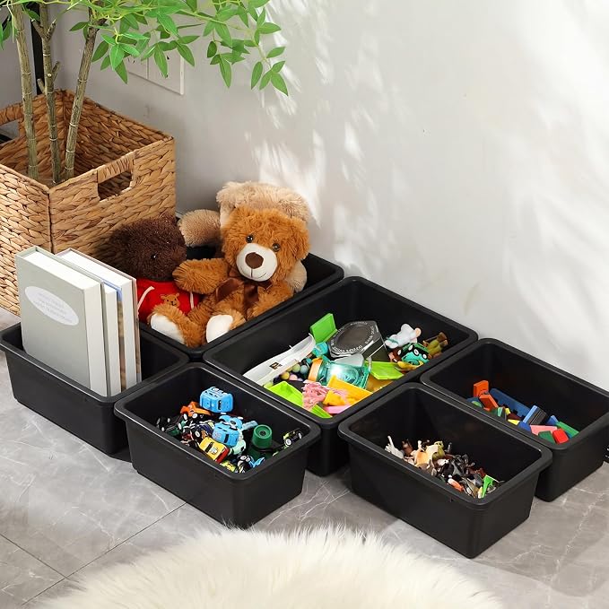 Zonon 12 Pcs Plastic Cubby Bins Office Storage Container Storage Bins Plastic Organization with 1 Pack Self Adhesive Label for Library Office Home Nursery (Black) - Image 5