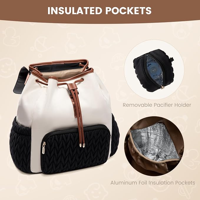 LOVEVOOK Diaper Bag Backpack, Small Baby Bag, Cute Baby Diaper Bag, Stylish Water-Resistant Travel Baby Bag for Mom, Baby Backpack with Changing Pad, Stroller Straps -Black Beige - Image 6