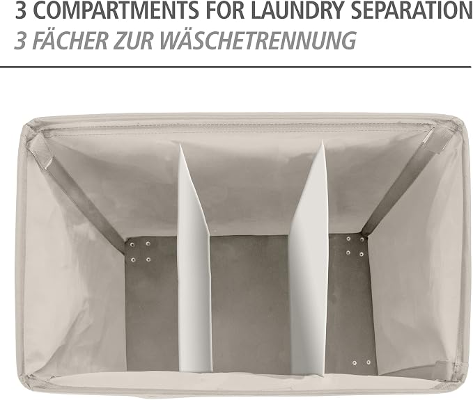 WENKO Trivo Laundry Sorter with 3 Sections (Dark, Light, Color), Laundry Basket on Wheels with Handle, Laundry Hamper with Lid, Beige, 30.6 gal, 22 x 23.6 x 13.8 in - Image 3