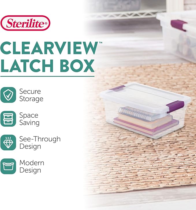 Sterilite 36-Pack ClearView Latch Box, Stackable Storage Organizer Bins for Home, 6 Quart | Clear Plastic Organizers with Color Accent Latches for Closet, Bedroom, Shelving Units, Dorm Room and Home Organization - Image 2