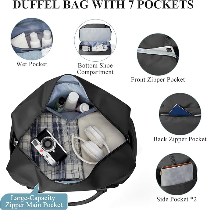 Travel Duffle Bag with Shoe Compartment,Weekender Bags for Women | Carry on Overnight Bag with Toiletry Bag,Gym Duffel Bag with Wet Pocket - Image 5