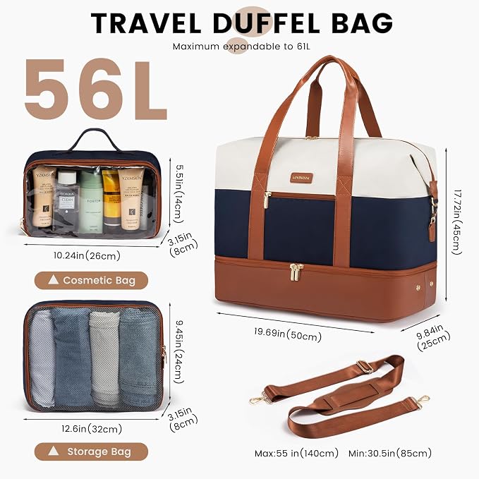 LOVEVOOK Weekender Bag for Women, Large Duffle Bag for Travel with 2 Packing Cubes, Carry on Overnight Bag with Shoe Compartment, Mom Hospital Bags for Labor and Delivery - Image 2