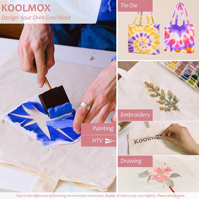 Koolmox Canvas Grocery Bag, 6-Pack 22'' Large Bags with Reinforced Handles, 12 Oz Heavy Duty Reusable Washable Grocery Shopping Bags Plain Totes for Teacher Paint Embroidery Draw DIY Art Craft Totes - Image 8