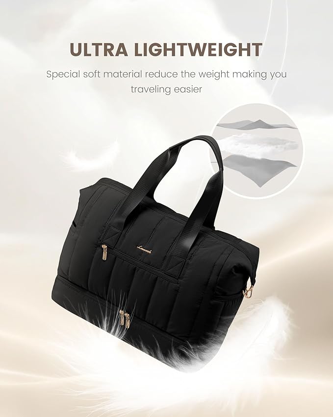 LOVEVOOK Travel Duffle Bag Women,Weekender Hospital Bag for Labor Delivery | Shoe Compartment, Puffer Carry On Duffel Bags For Airplanes,Overnight Bag With Toiletry Bag, 42L,2Pcs Set - Image 2