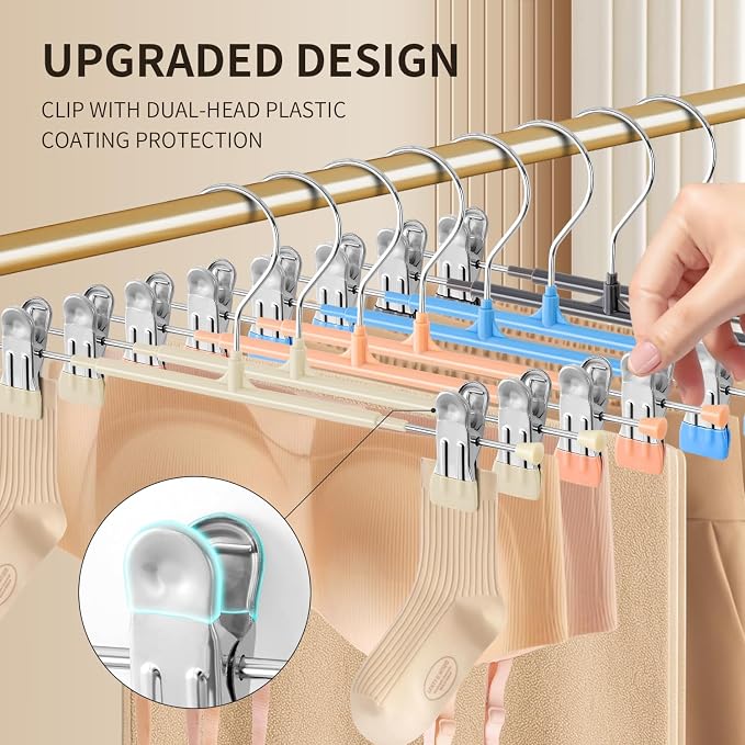 14 Inch Pants Hangers with Clips 10 Pack Skirt Hangers,Metal,Lvory | Non-Slip,Adjustable metal wide clips,Space-Saving,Heavy duty, for pants/skirt/dress/trousers/jeans/shorts/leggings,Women - Image 4