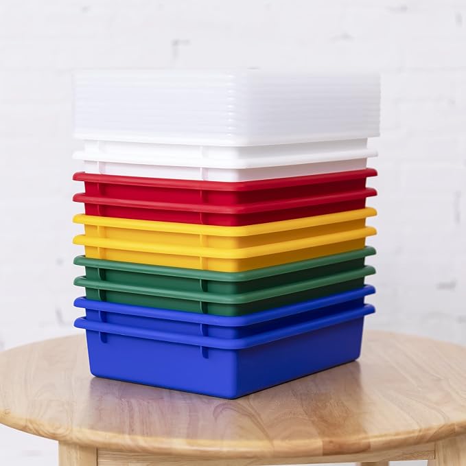 ECR4Kids Letter Size Tray Organizer with Lid, Small, 10-Piece, Assorted | Durable plastic, GREENGUARD Gold Certified, 2 gallon capacity, stackable/nestable, easy-lift lids, classroom & home use - Image 7