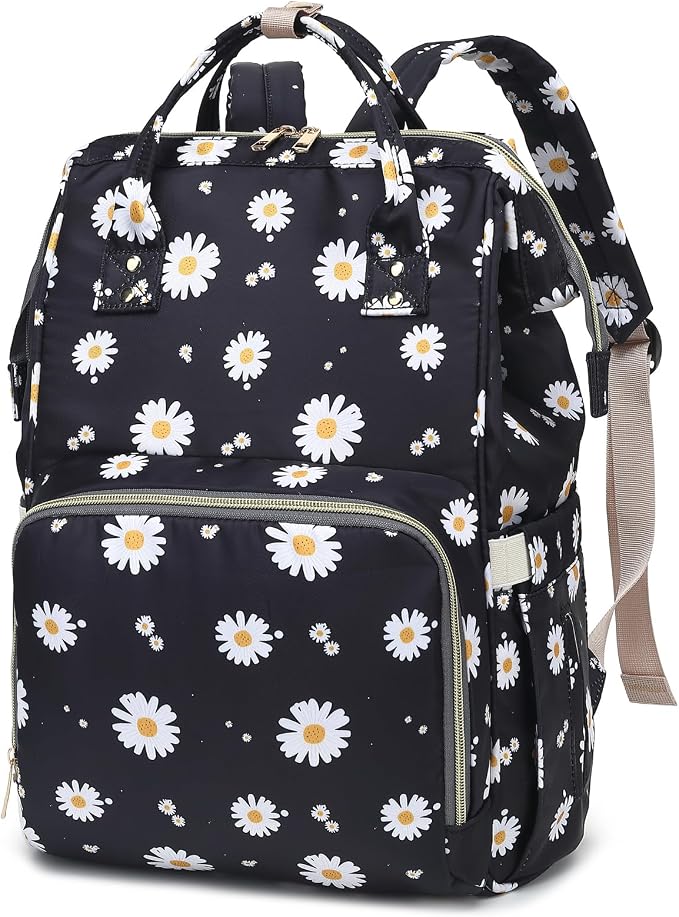 Daisy Baby Diaper Bag Backpack for Girls Boys, Waterproof Large Maternity Nappy Bags for Mom (Black) by Unknown