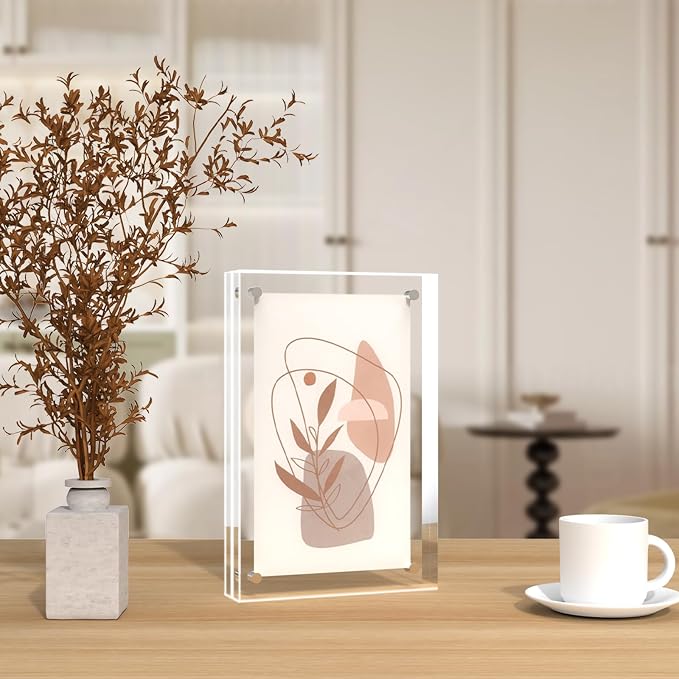 ILYXY 5 Pack Acrylic Frame 6x8, 20% Thicker, 24mm Thick Frameless Clear Picture Frame, Double Sided Magnetic Photo Frame, Free Standing Desktop Display Stand Acrylic Picture Frames - Image 4