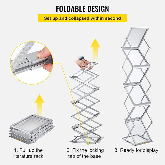 VEVOR Literature Rack, 6 Pockets, Pop up Aluminum Magazine Rack, Lightweight Catalog Holder Stand w/Carrying Bag for Living Room, Hotel, Trade Show, Exhibition, Office - Image 3