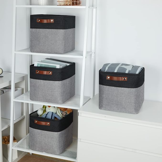 Temary Storage Baskets Fabric Storage Cubes 4 Pack Basket for Organizing, Collapsible Cloth Baskets with Handles for Shelves, Closet (Black&Gray) - Image 5