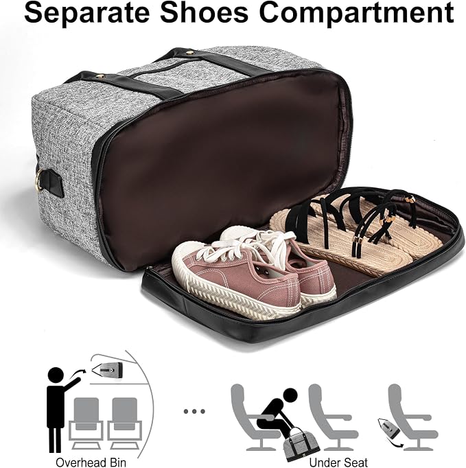 Weekender Bag for Women Canvas Overnight Bag Large Travel Tote Bag Carry on Shoulder Duffle Bag With Shoe Compartment,Perfect for Travel/Daily Use/Birthday Gift … - Image 3
