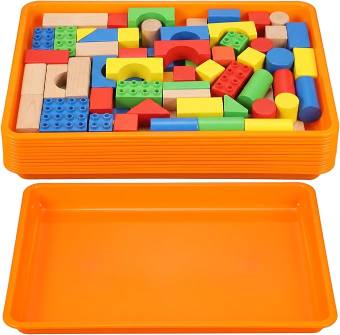 Maitys 15 Pack Plastic Art Trays 12 x 16 Inch Activity Crafts Trays Sensory Tray DIY Projects, Painting, Beads, Jewelry Office Home Organizer Arts and Crafts Supplies(Orange) by Maitys