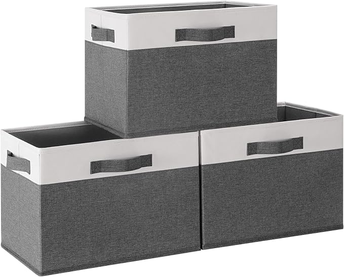 GhvyenntteS Large Fabric Storage Bins with 3 Handles, 15x11x9.6 Inch Storage Baskets for Shelves, Foldable Closet Storage Bins for Shelves, Closet Organizers and Storage Boxes 3 Pack by GhvyenntteS