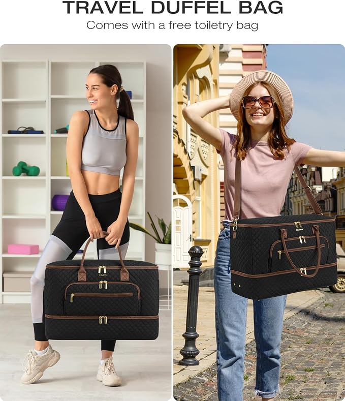 Travel Duffle Bag, Wide Open Large Weekender Bag for Women with Shoe Compartment, Carry on Overnight Bags with Toiletry Bag, Hospital Bag for Women Labor Delivery with Wet Pocket (Black Brown) - Image 7