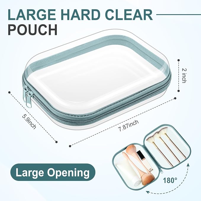 Sanwuta 6 Clear Hard Zipper Case,Blue-green,7.87 X 5.9 X 2 Inch | Pencil Case Pouches ,Makeup Bag,Plastic Toiletry Diaper Bag ,Travel Toy Storage,Waterproof Organizer Bins - Image 2
