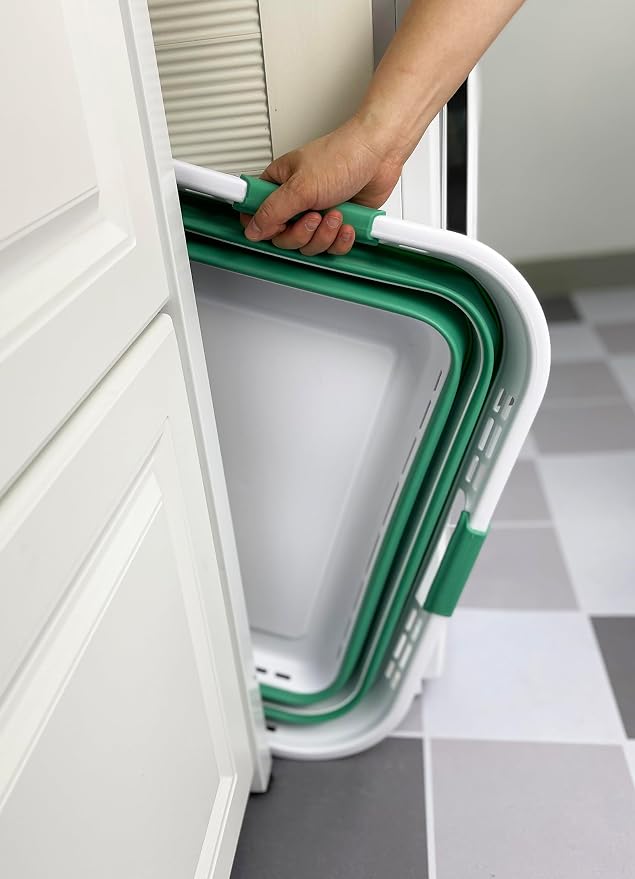 SAMMART Set of 2 Collapsible Plastic Storage Basket - Foldable Pop Up Storage Container - Portable Laundry Organizer - Space Saving Hamper (White/Winter Green, 42L (Style A)) - Image 2