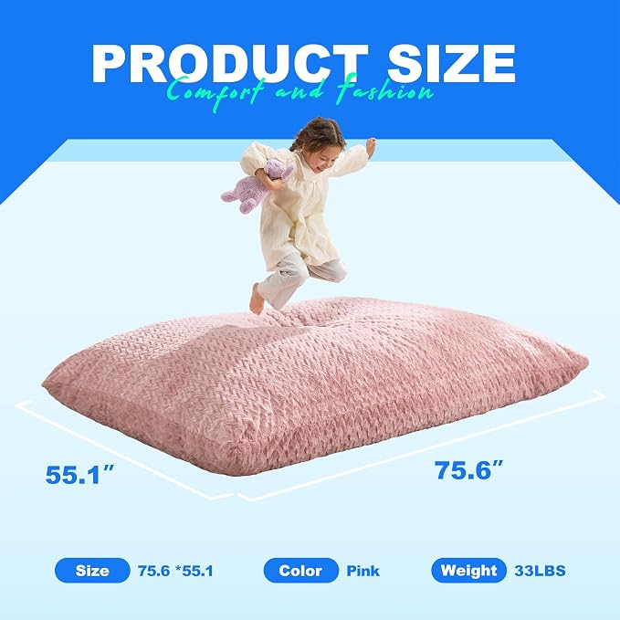 Hobestluk Adult Bean Bag Chair 3 in 1 Convertible Large Bean Bag Sofa | Chevron Plush Pink,Machine Washable,Removable Cover,Easy Convert And Install,Floor Bed,For Livingroom Bedroom - Image 3