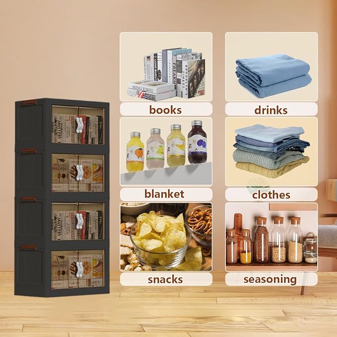 Collapsible Storage Bins with Lids Dark Grey Stackable Plastic Organizers for Clothes, Decor, Craft Supplies & Home Storage - Image 6