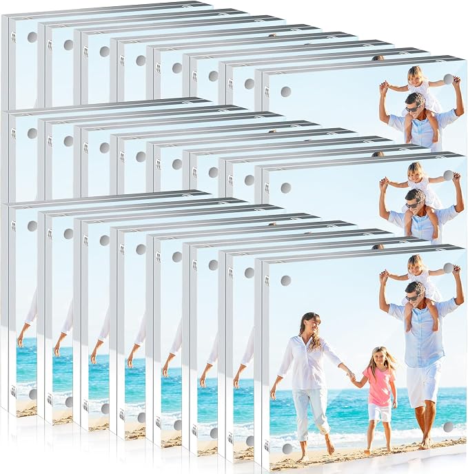 4x4 Acrylic Picture Frames 24 Pack, Clear Double Sided Photo Frames | Double-Sided Magnetic Acrylic Frames Desktop Display for Wedding Table Numbers Bedroom Home Office by kuchisity