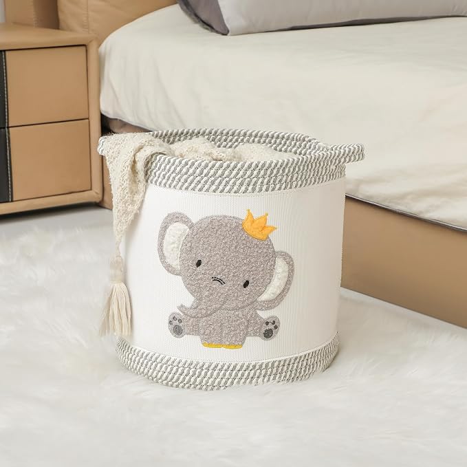 Blanket Baskets Baby Toy Basket Laundry Hamper Cute Elephant Nursery Storage Basket, Woven Cotton Rope Nursery Organization Bins For Girls Boys Kids Baby Shower Gifts Baskets - Image 3