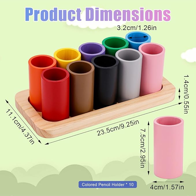 Wooden Colored Pencil Holder, Crayon Storage Organizer | with 10 Movable Compartments Pen Cups Holder for Kids Desk Office Home School Supply - Image 2