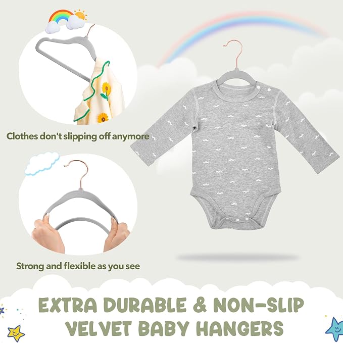 HOUSE DAY Velvet Baby Hangers for Closet, Kids Hangers Velvet 60 Pack, Non Slip Toddler Hanger 11.8 Inch, Durable Childrens Hanger for Newborn Baby Clothes- Gray | Gray Non Slip Toddler Hanger 11.8 Inch, Durable Childrens Hanger for Newborn Baby Clothe... - Image 4