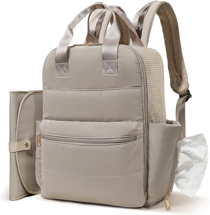 MOMINSIDE Diaper Bag Backpack Large Baby Diaper Bag With 15 Pockets,Patchwork Baby Travel Bag Organizer for Mom,4 Insulated Pockets,Changing Pad,Brown by MOMINSIDE