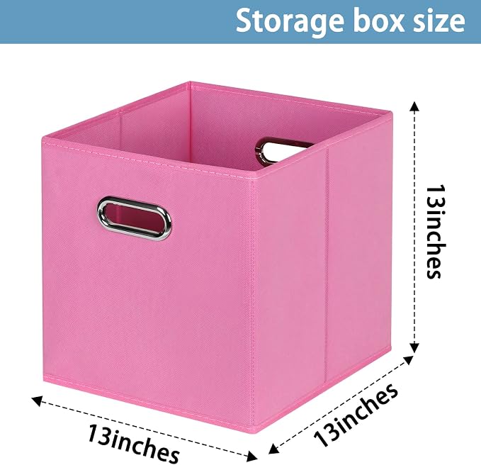 Fabric Cubby Storage Bins,13x13x13 Inches,Cube Organizer Bin Foldable Storage Boxes with Dual Handles Fabric Organizer Box and collapsible Storage basket,Set of 8,Pink - Image 2
