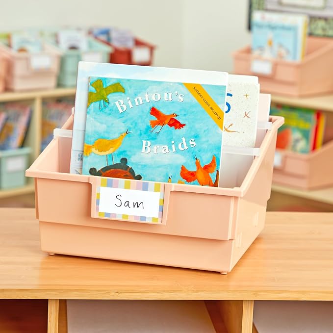 Really Good Stuff Picture Book Classroom Library Bins with Dividers, 6-Pack | Peach, 13.5 in W x 13.5 in D x 7.75 in - Image 6