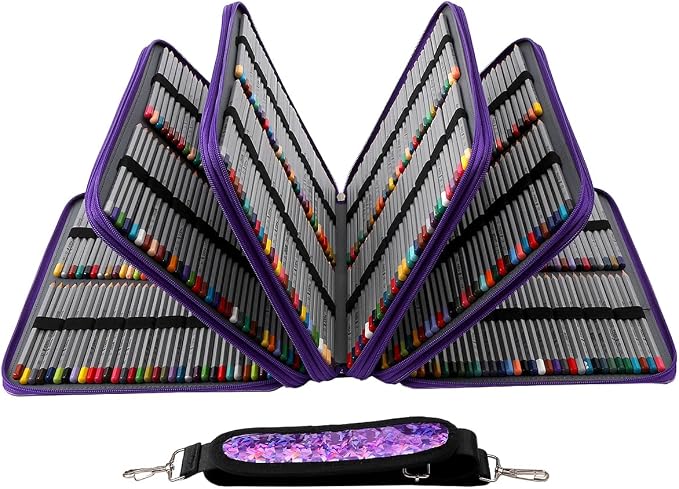 Large Capacity Colored Pencil Case - 500 Slots PU leather with Zipper Closure Portable Organizer for Watercolor Pencils Ideal for Artists（Purple） - Image 3
