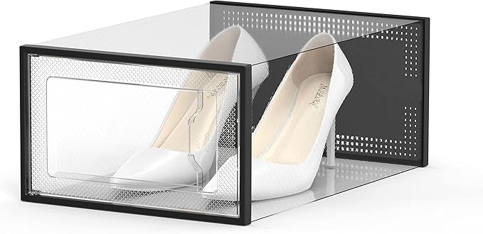 12 Pack Shoe Storage Box, Clear Plastic Stackable Shoe Organizer for Closet, Space Saving Shoe Rack for Entryway Sneaker Container Bin Holder (Black) - Image 2