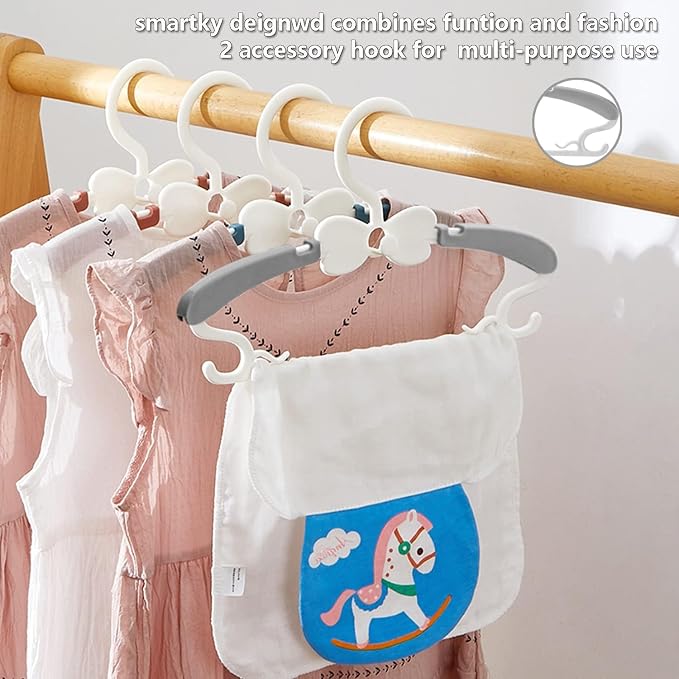 WJWSKI Kids Hangers for Closet, 50 Pack Baby Clothes Hanger, Adjustable Toddler Hangers for Boy Nursery, Cascading Plastic Perchas for Newborn Babies Children Infant, Space Saving Perchas Bebés, Grey - Image 4
